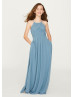 Halter Blue Pleated Chiffon Junior Bridesmaid Dress With Pockets